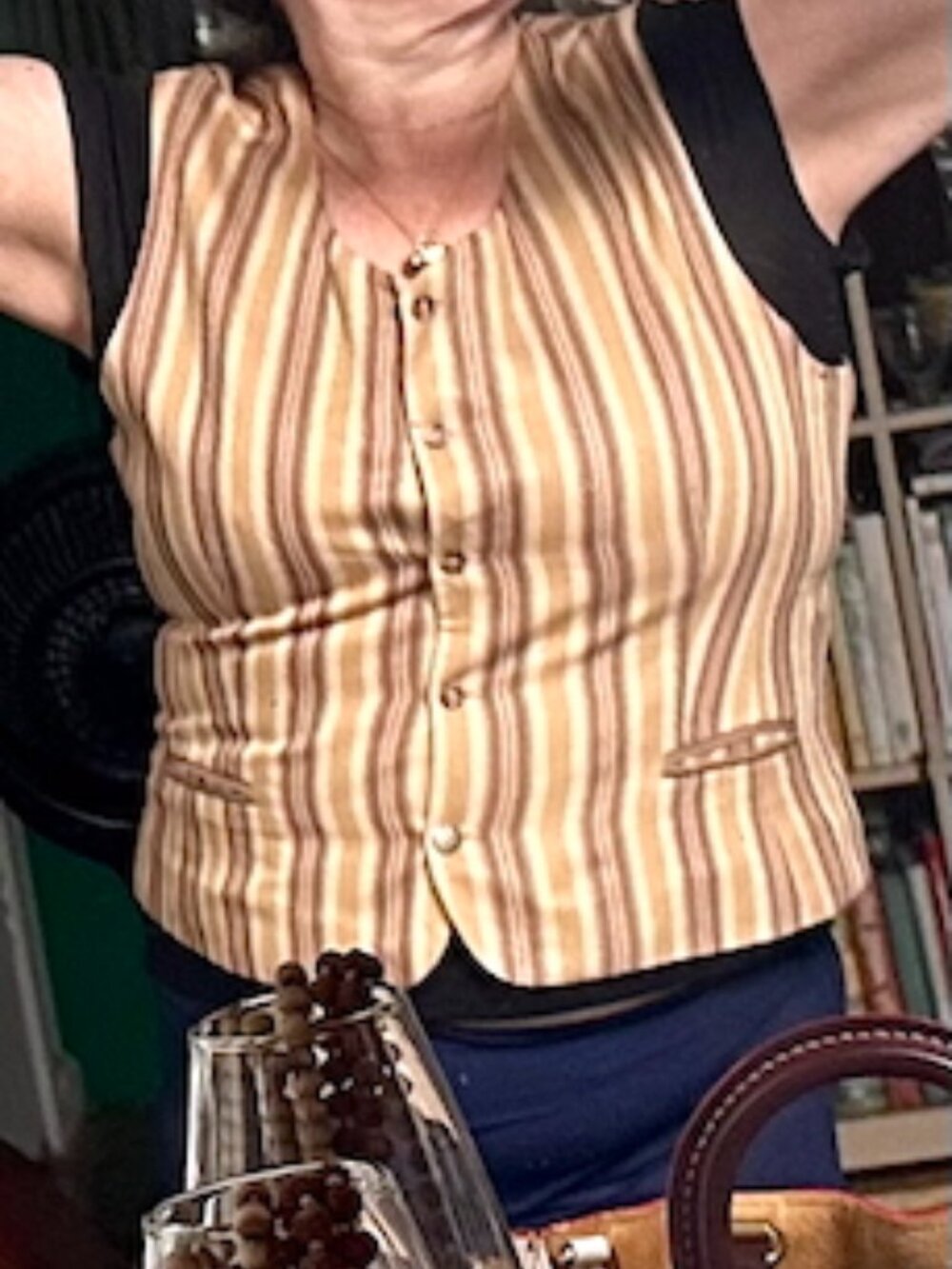 Vintage Rena Rowan Saville Vest Linen Lined XL 16 Like New Striped TanBrown - Picture 14 of 16
